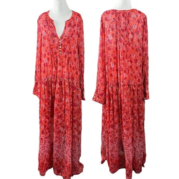 Free People See It Through Maxi Dress in Red Floral Size Large Bohemian - Picture 10 of 15